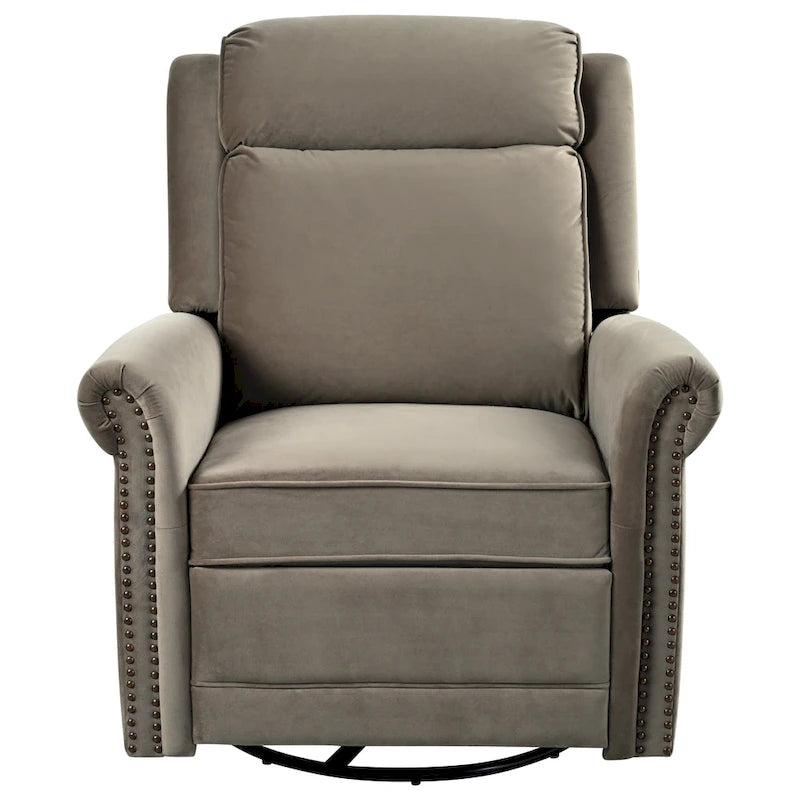 Fauteuil inclinable, pivotant à 360° et à bascule en velours marron clair / vert – une place