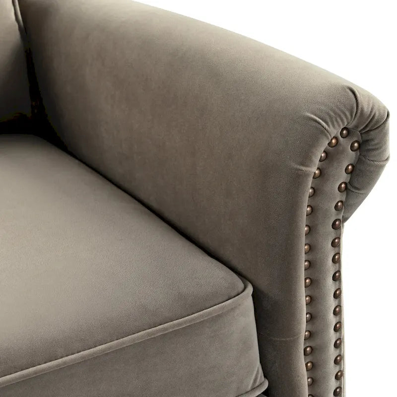 Fauteuil inclinable, pivotant à 360° et à bascule en velours marron clair / vert – une place