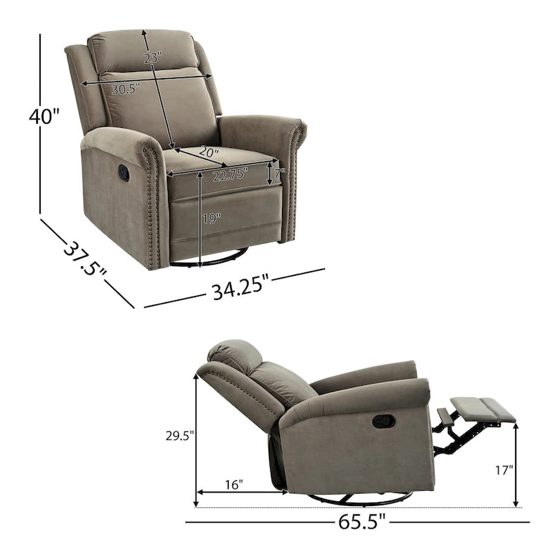Fauteuil inclinable, pivotant à 360° et à bascule en velours marron clair / vert – une place