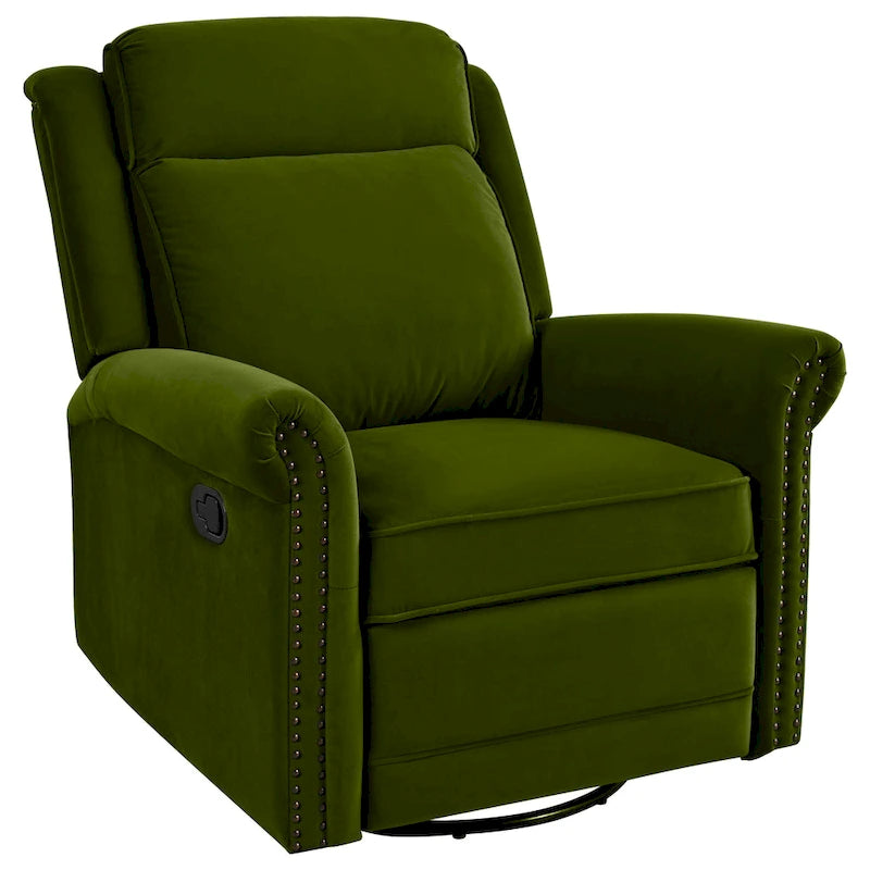 Fauteuil inclinable, pivotant à 360° et à bascule en velours marron clair / vert – une place
