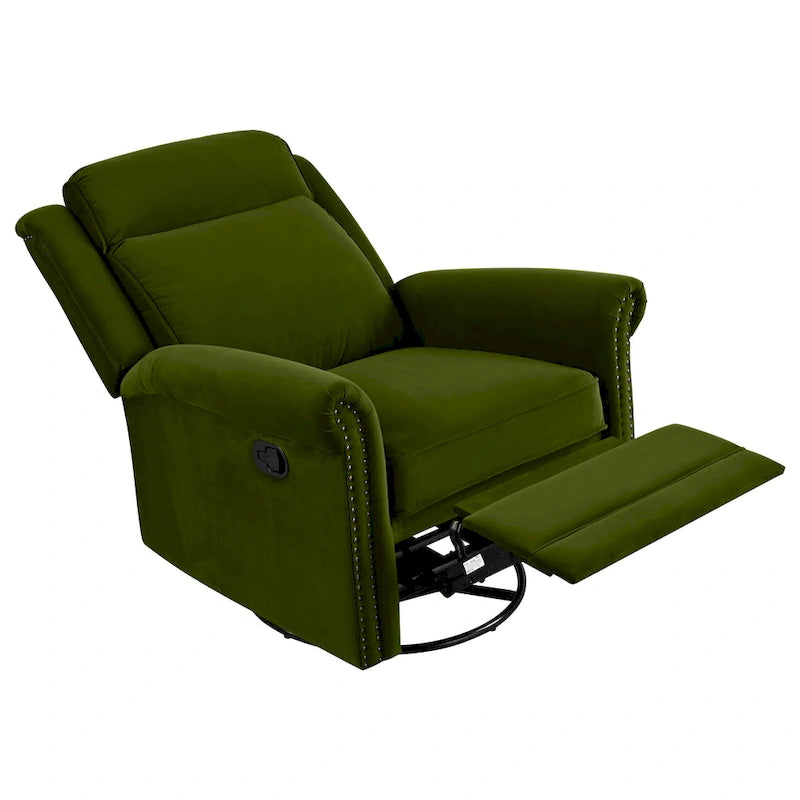 Fauteuil inclinable, pivotant à 360° et à bascule en velours marron clair / vert – une place