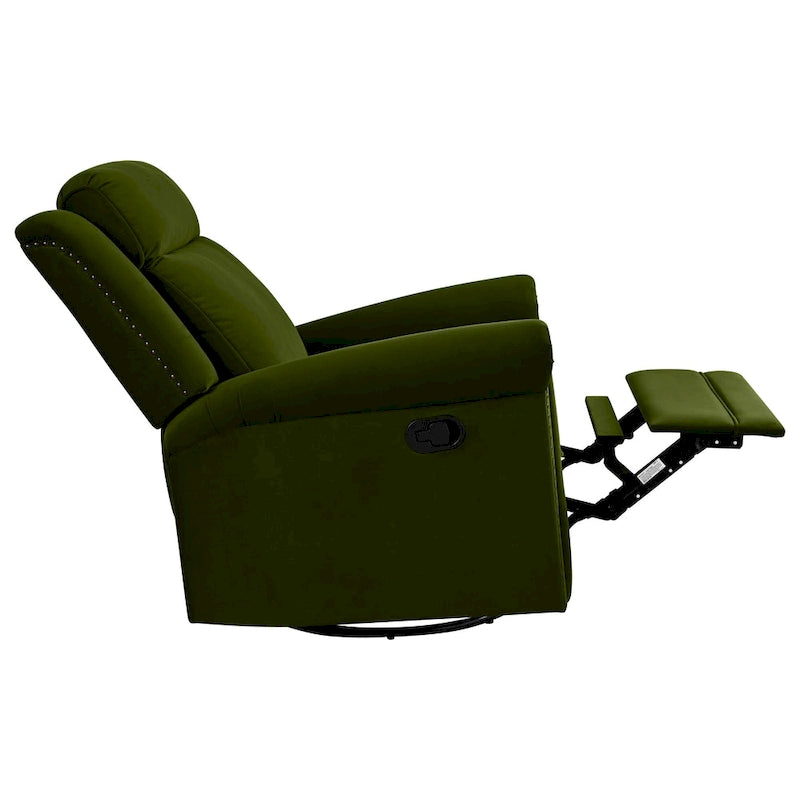 Fauteuil inclinable, pivotant à 360° et à bascule en velours marron clair / vert – une place