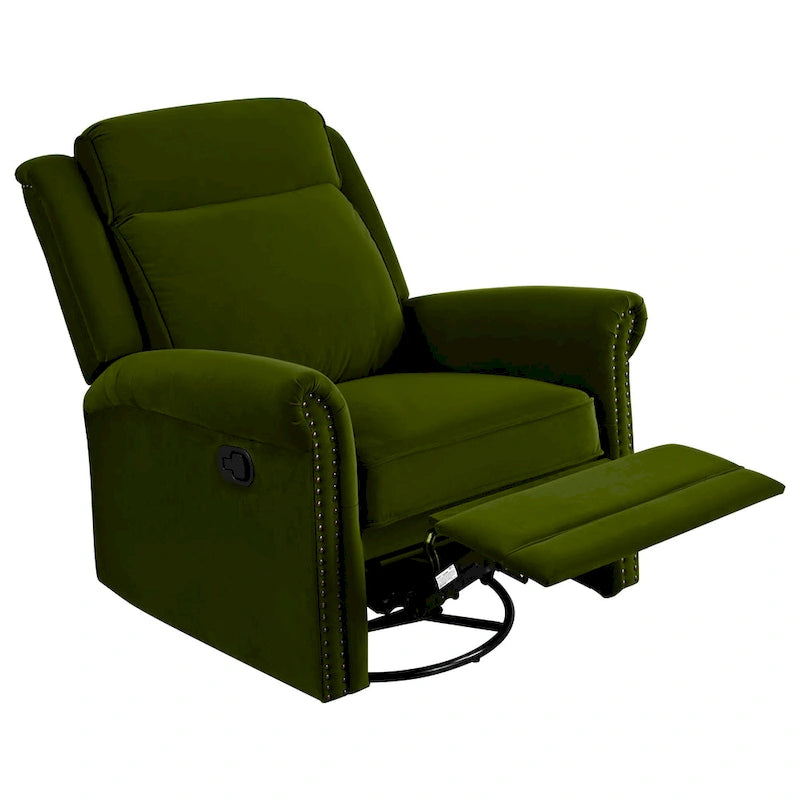 Fauteuil inclinable, pivotant à 360° et à bascule en velours marron clair / vert – une place
