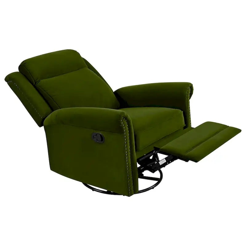 Fauteuil inclinable, pivotant à 360° et à bascule en velours marron clair / vert – une place