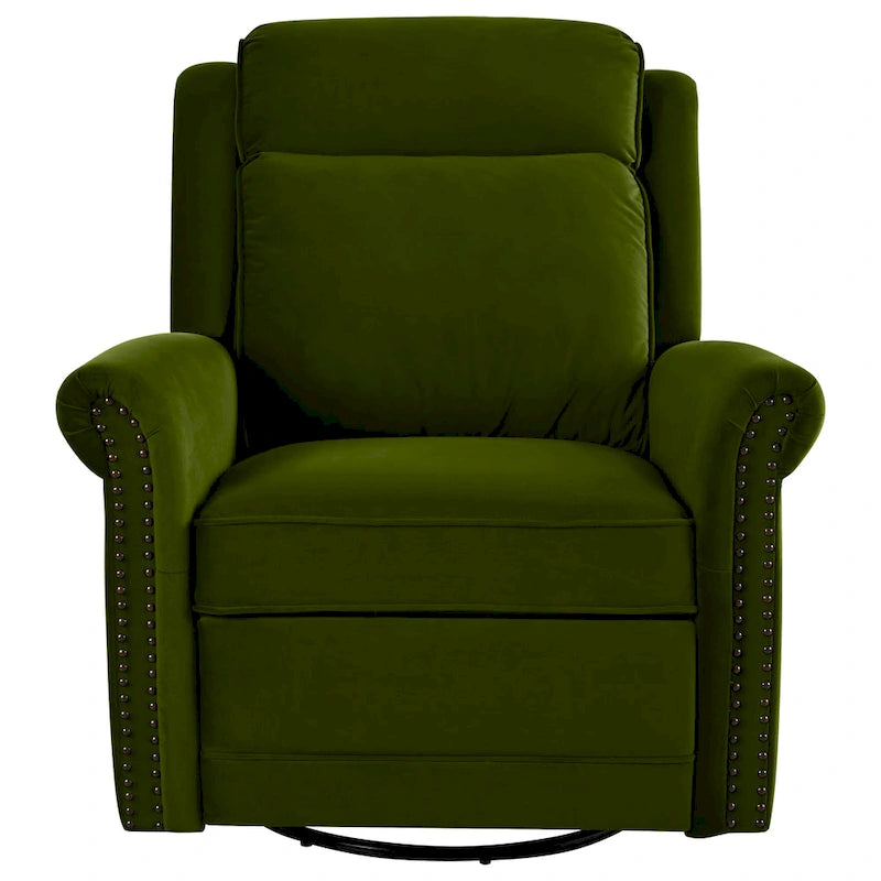 Fauteuil inclinable, pivotant à 360° et à bascule en velours marron clair / vert – une place