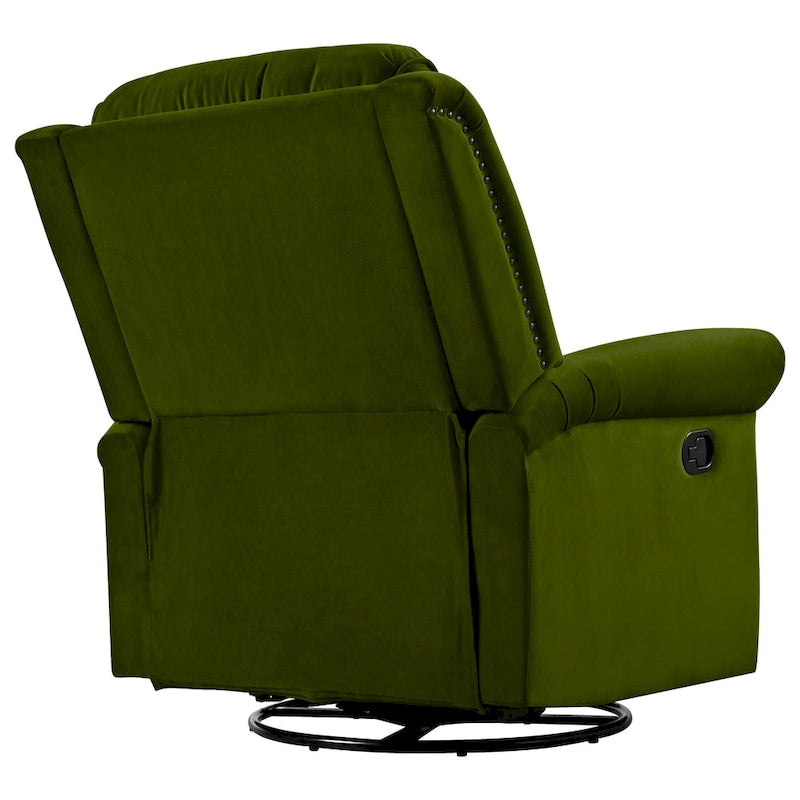 Fauteuil inclinable, pivotant à 360° et à bascule en velours marron clair / vert – une place