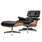 Fauteuil de salon en cuir pleine fleur noyer avec ottoman et inclinaison de 15° – Simple