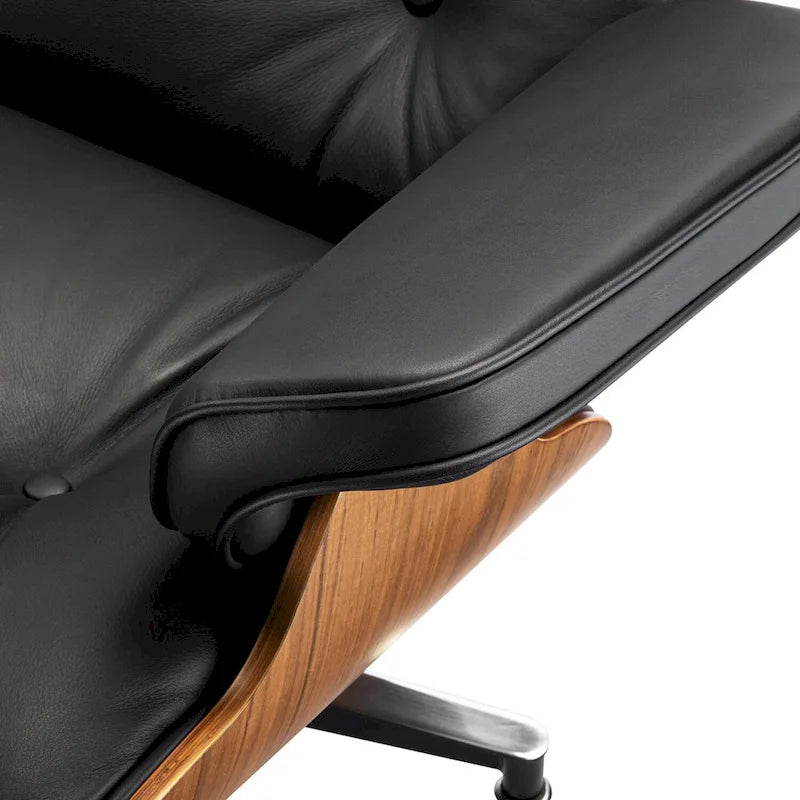 Fauteuil de salon en cuir pleine fleur noyer avec ottoman et inclinaison de 15° – Simple