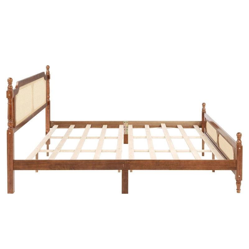 Lit plateforme bas Espresso King avec tête et pied de lit en rotin – 2 personnes