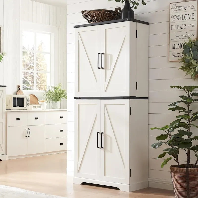 Meuble de rangement rustique pour garde-manger de cuisine avec portes de grange et tiroir – 183 cm H