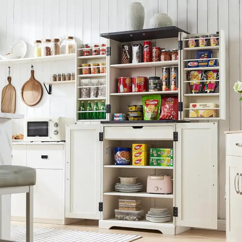 Meuble de rangement rustique pour garde-manger de cuisine avec portes de grange et tiroir – 183 cm H