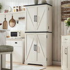 Meuble de rangement rustique pour garde-manger de cuisine avec portes de grange et tiroir – 183 cm H