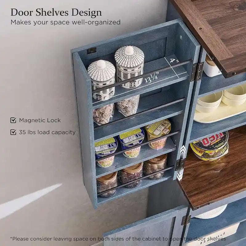 Meuble de rangement rustique pour garde-manger de cuisine avec portes de grange et tiroir – 183 cm H
