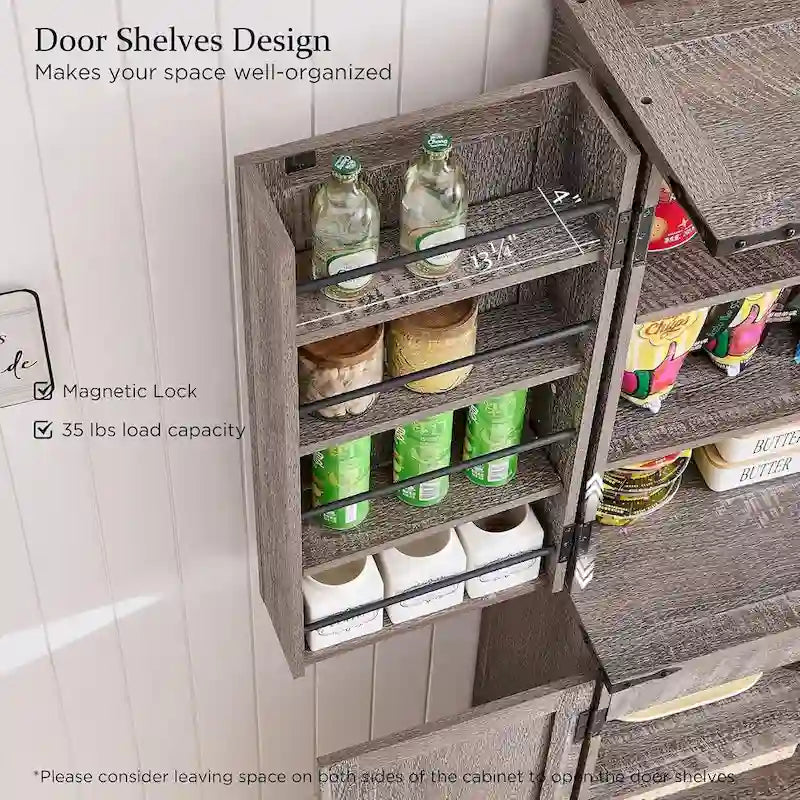 Meuble de rangement rustique pour garde-manger de cuisine avec portes de grange et tiroir – 183 cm H