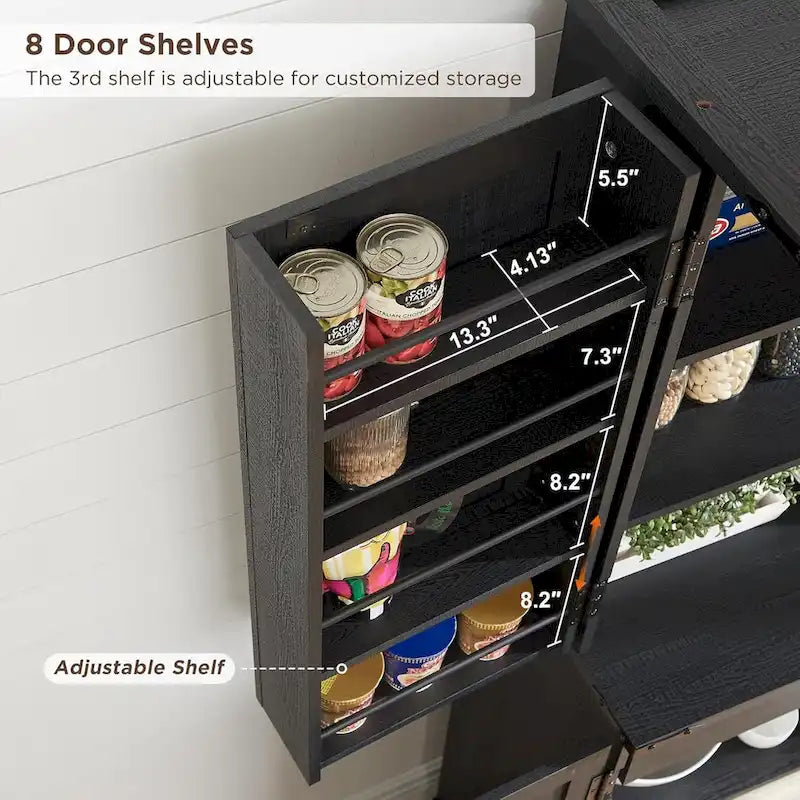 Meuble de rangement rustique pour garde-manger de cuisine avec portes de grange et tiroir – 183 cm H