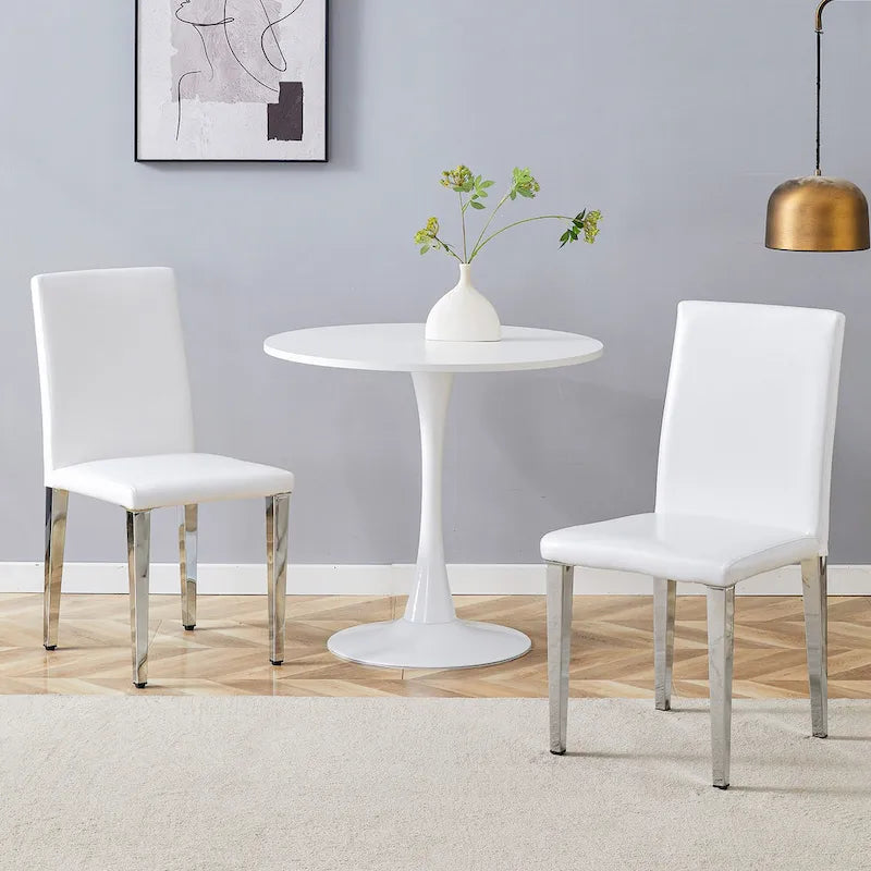 Chaise de salle à manger sans accoudoirs avec pieds en métal et patins antidérapants – Noir+Doré / Gris clair+Argent / Blanc+Argent – À l'unité