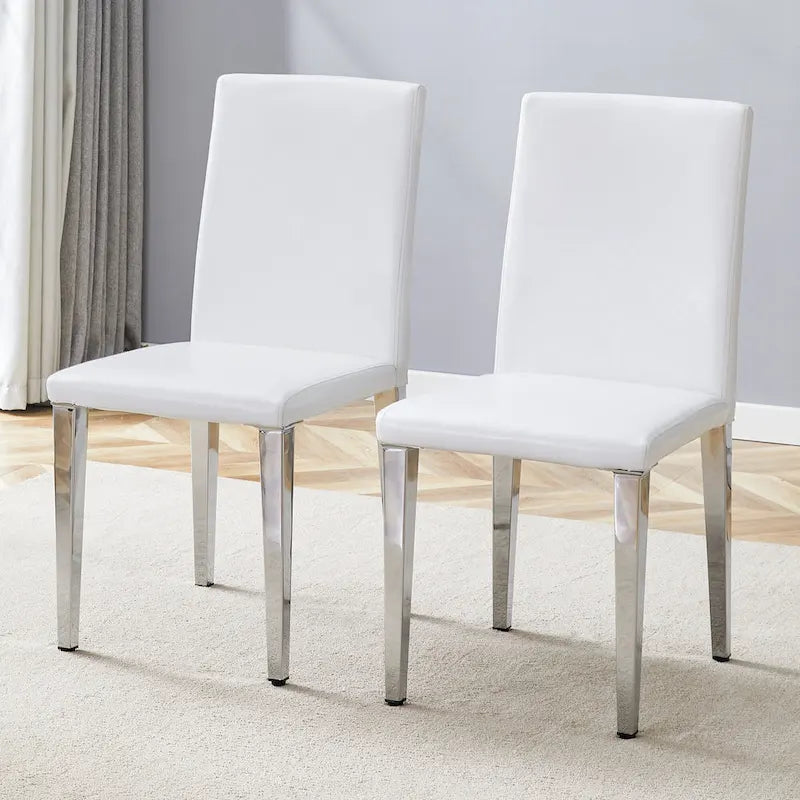 Chaise de salle à manger sans accoudoirs avec pieds en métal et patins antidérapants – Noir+Doré / Gris clair+Argent / Blanc+Argent – À l'unité