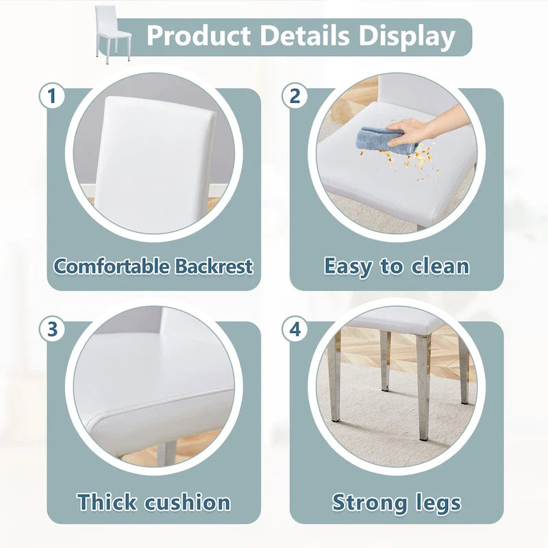 Chaise de salle à manger sans accoudoirs avec pieds en métal et patins antidérapants – Noir+Doré / Gris clair+Argent / Blanc+Argent – À l'unité