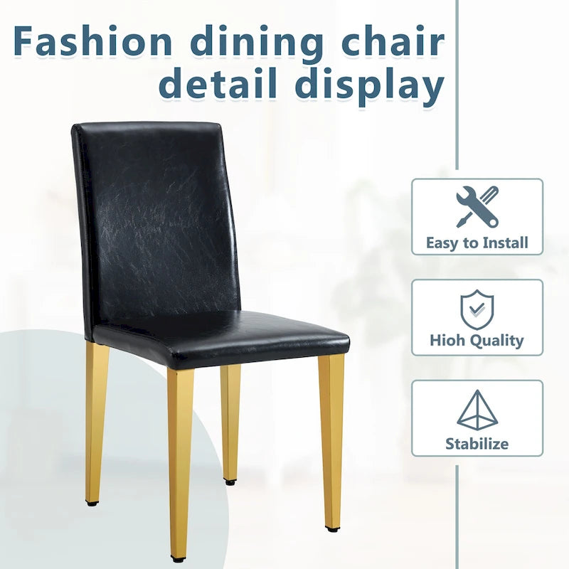 Chaise de salle à manger sans accoudoirs avec pieds en métal et patins antidérapants – Noir+Doré / Gris clair+Argent / Blanc+Argent – À l'unité