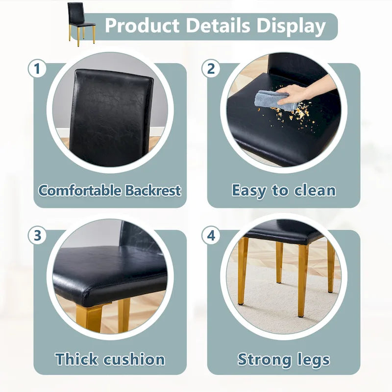 Chaise de salle à manger sans accoudoirs avec pieds en métal et patins antidérapants – Noir+Doré / Gris clair+Argent / Blanc+Argent – À l'unité
