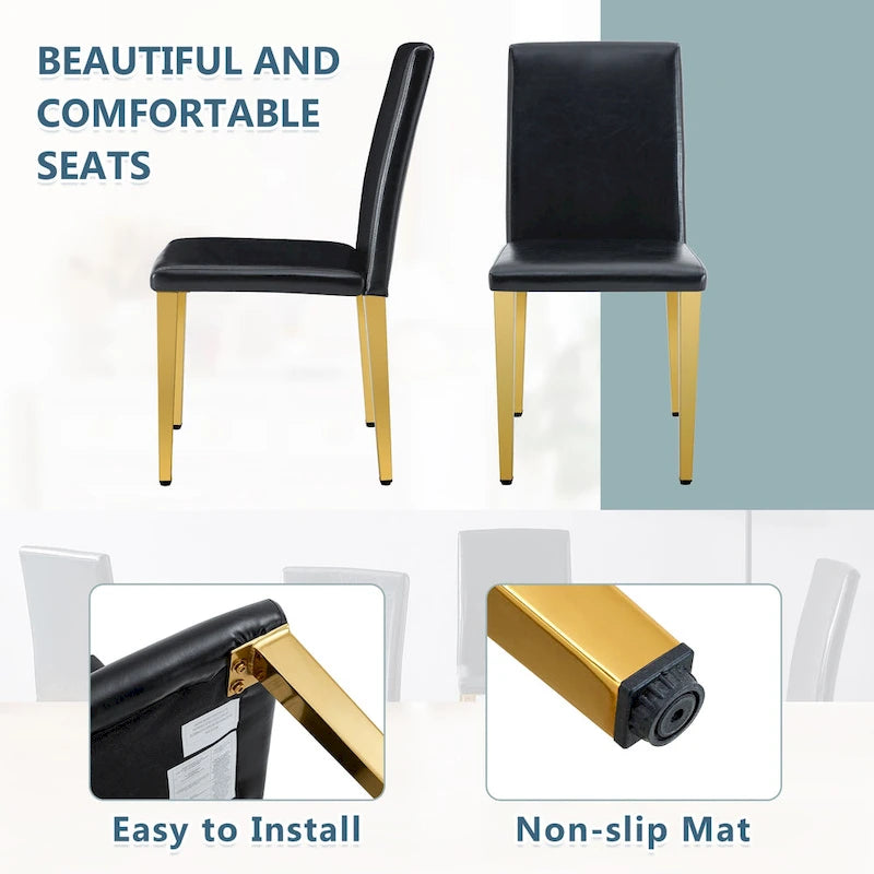 Chaise de salle à manger sans accoudoirs avec pieds en métal et patins antidérapants – Noir+Doré / Gris clair+Argent / Blanc+Argent – À l'unité