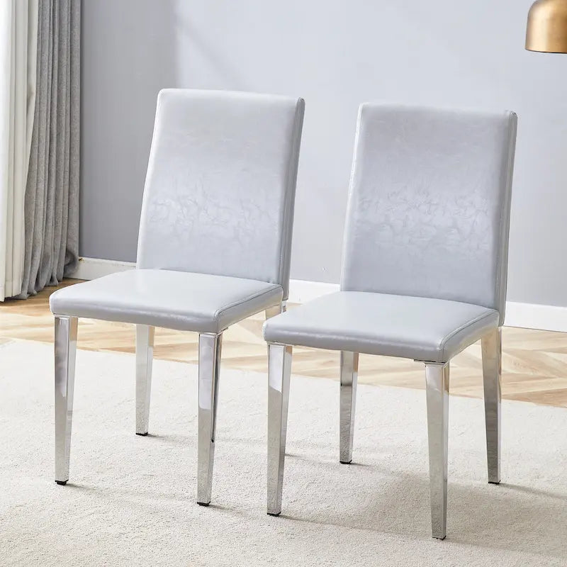 Chaise de salle à manger sans accoudoirs avec pieds en métal et patins antidérapants – Noir+Doré / Gris clair+Argent / Blanc+Argent – À l'unité