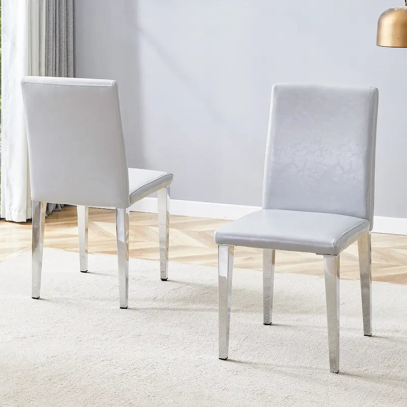 Chaise de salle à manger sans accoudoirs avec pieds en métal et patins antidérapants – Noir+Doré / Gris clair+Argent / Blanc+Argent – À l'unité