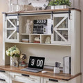 Rehausseur de bureau style campagnard avec portes coulissantes en verre et étagères ouvertes – 107 cm H