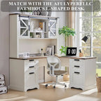 Rehausseur de bureau style campagnard avec portes coulissantes en verre et étagères ouvertes – 107 cm H
