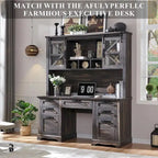 Rehausseur de bureau style campagnard avec portes coulissantes en verre et étagères ouvertes – 107 cm H
