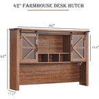 Rehausseur de bureau style campagnard avec portes coulissantes en verre et étagères ouvertes – 107 cm H