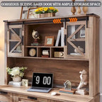 Rehausseur de bureau style campagnard avec portes coulissantes en verre et étagères ouvertes – 107 cm H