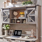 Rehausseur de bureau style campagnard avec portes coulissantes en verre et étagères ouvertes – 107 cm H