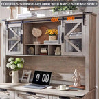Rehausseur de bureau style campagnard avec portes coulissantes en verre et étagères ouvertes – 107 cm H
