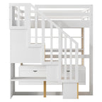 Lit mezzanine blanc complet avec bureau, étagères et escalier de rangement – Couchage simple