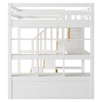 Lit mezzanine blanc complet avec bureau, étagères et escalier de rangement – Couchage simple