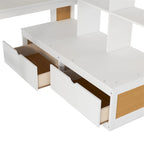 Lit mezzanine blanc complet avec bureau, étagères et escalier de rangement – Couchage simple