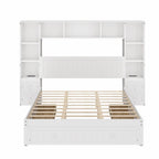 Lit plateforme capitaine en pin blanc avec 2 tables de chevet, bibliothèque, armoires et 2 stations de recharge – Grand lit / Très grand lit