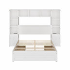Lit plateforme capitaine en pin blanc avec 2 tables de chevet, bibliothèque, armoires et 2 stations de recharge – Grand lit / Très grand lit