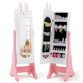 Meuble à Bijoux pour Enfants en MDF Blanc/Rose sur Pied avec Miroir Intégral et Détail Lapin – Simple