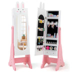 Meuble à Bijoux pour Enfants en MDF Blanc/Rose sur Pied avec Miroir Intégral et Détail Lapin – Simple