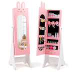 Meuble à Bijoux pour Enfants en MDF Blanc/Rose sur Pied avec Miroir Intégral et Détail Lapin – Simple