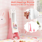 Meuble à Bijoux pour Enfants en MDF Blanc/Rose sur Pied avec Miroir Intégral et Détail Lapin – Simple