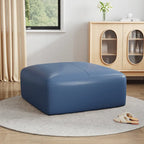 Pouf carré en cuir véritable marron/bleu avec cadre en bois massif – Simple