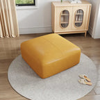 Pouf carré en cuir véritable marron/bleu avec cadre en bois massif – Simple