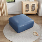 Pouf carré en cuir véritable marron/bleu avec cadre en bois massif – Simple