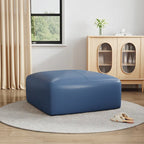 Pouf carré en cuir véritable marron/bleu avec cadre en bois massif – Simple