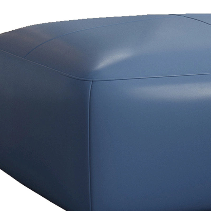 Pouf carré en cuir véritable marron/bleu avec cadre en bois massif – Simple