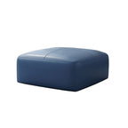 Pouf carré en cuir véritable marron/bleu avec cadre en bois massif – Simple