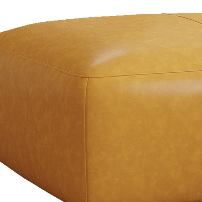 Pouf carré en cuir véritable marron/bleu avec cadre en bois massif – Simple